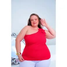 Blusa Femenina de un Hombro Con uma Flor de Enfeite de Ribaninha