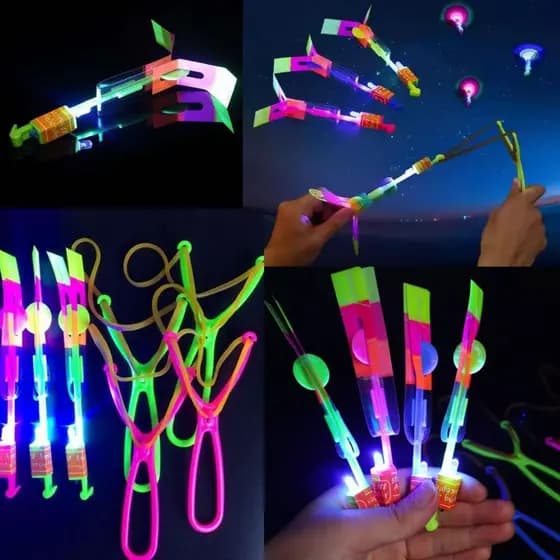 Kit5/10/15/20/25/30Brinquedo Avatar Voador Rotativo Foguete Lançador Estilingue Brilha Luz De Led Helicoptero