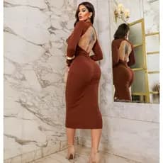 Vestido ANA Tubinho Manga Longa Midy Midi Longa Costa Nua Gringa