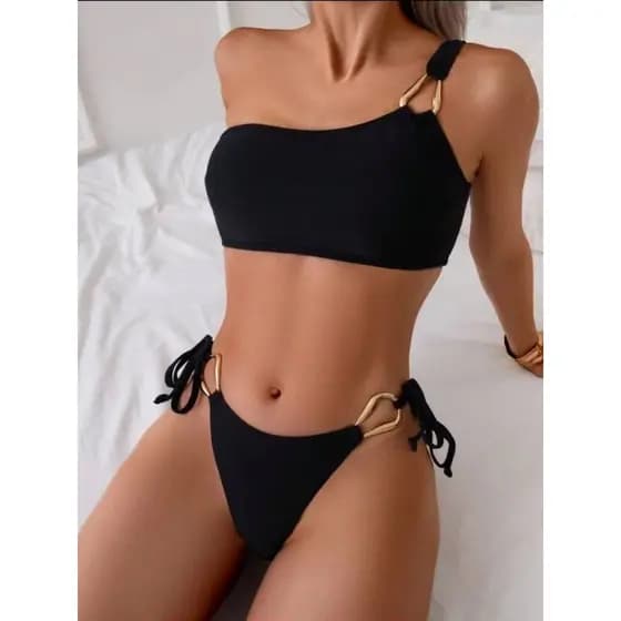 Conjunto Biquini mula manca de alça duas peças com argola e calcinha de argola praia piscina 2025 moda verão promoção