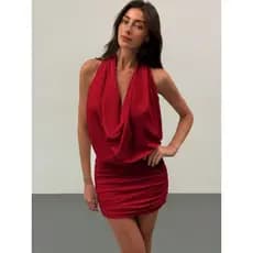 Vestido gola chocker curtinho balada festas Profundo Extremamente Costas Nuas, Estilo moderno 2025