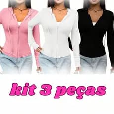 Kit 3 Blusas Casaco Esportivo Feminino Academia Inverno Com Ziper e Capuz Tapa sex Bumbum Caminhada