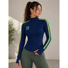 blusa feminina manga longa estampa brasil moda fit com gola alta estampa nas costas copa 2026