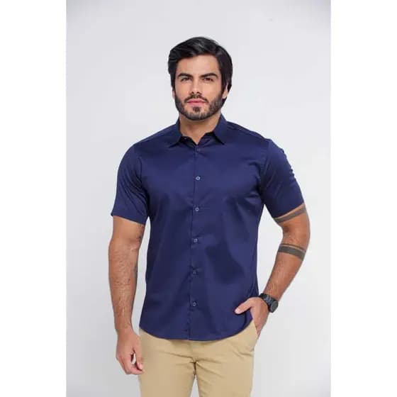 Camisa Masculina Algodão misto Manga Curta Social Slim  Country Passa fácil