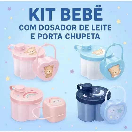 Kit Protetor De Chupeta E Bico + Dosador De Leite em Pó Ou Fórmula 3 Divisórias