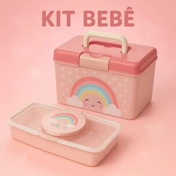 kit 2 Peças Maleta Organizador Farmácia + Porta lenços Umedecidos Infantil Bebê