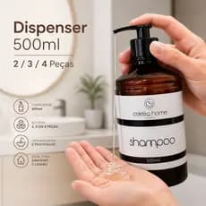 Kit Dispenser Organizador Lavanderia Banheiro Lavabo 500ml Shampoo Condicionador e Sabonete