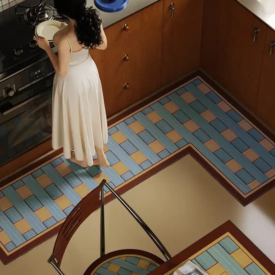 8. Francês Retro em forma de L tapete de cozinha absorvente de óleo pé esteira de secagem rápida diatomácea lama tapete