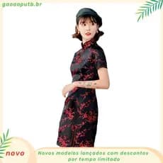 2022 Novo Vestido Nacional Chinês De Verão Cheongsam Dragão Fênix Feminino Dividido Mini Qipao