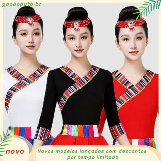 Traje de dança quadrada novo estilo terno feminino estilo étnico traje de dança tibetana desempenho de dança leite seda