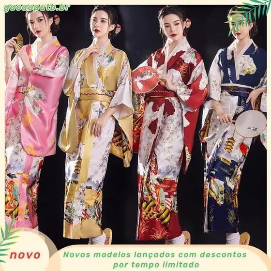 ANHENGXIN Quimono Japonês Tradicional , Vestido Estampado Floral Elegância Sakura Girl , Asiático