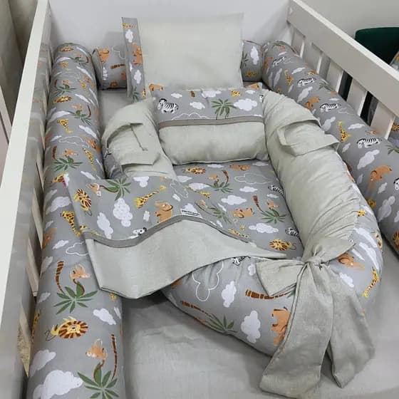 Kit de Berço Rolinho + Ninho Redutor + Lençol para Ninho 100% Algodão Temas Menina Menino