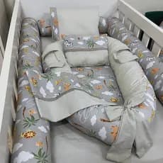 Kit de Berço Rolinho + Ninho Redutor + Lençol para Ninho 100% Algodão Temas Menina Menino
