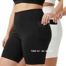 Kit 2 Shorts Do G1 ao G4 Feminino Plus Size Meia Coxa Cintura Alta Bermuda Zero Transparência bolso para celular 3039.K2