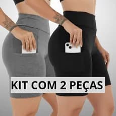 Kit 2 Shorts Feminino Fitness Suplex Slim Com Bolso Lateral Porta Celular Academia 3038.KA