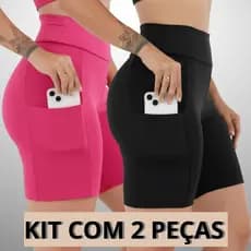 Kit 2 Shorts Feminino Fitness Academia Com Bolso Lateral Porta Celular Suplex Slim 3038.KD