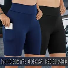 Kit 3 Shorts Com Bolso Lateral Porta Celular Feminino Fitness Academia SLIM 3038.KE