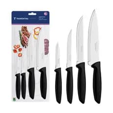 Jogo facas Tramontina Preto Plenus 4 Pçs Aço Inoxidável Cozinha Faqueiro Multiuso Durável Uso Geral