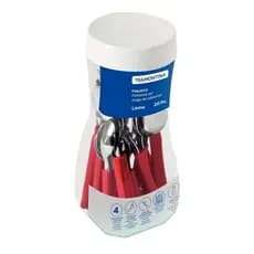 Kit Talheres Jogo Cozinha 20 Peças Inox Tramontina Polipropileno Colher Garfo Faqueiro Leme vermelho