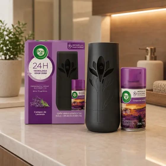 Aromatizador Elétrico Bom Ar de Lavanda ou Algodão 250ml Aparelho OU Refil Freshmatic Air Wick