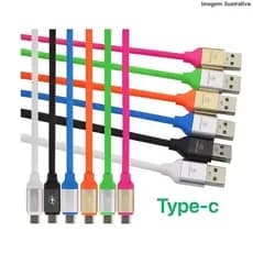 Cabo Usb para Tipo-c 1 Metro Silicone Emborrachado Colorido