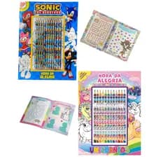 Livro de Atividades e Colorir com Kit de Lápis de Cor – Diversão Criativa Infantil Hora da Alegria