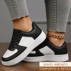 Tenis Feminino Social Branco Todo Costurado Combina qualquer Look Solado Chunky