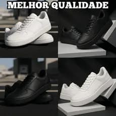 Tenis Masculino Couro Social Branco e Preto Todo Costurado Design atemporal