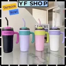 Caneca Copo Térmico 860ml Aço Inox Com Tampa com Canudo E Alça para carro