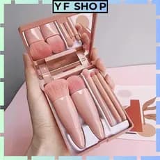 Novos Mini Espelho De Maquiagem Portátil Com 5 Pcs Pincéis De Maquiagem Lupa Mão Segurar Bolso Dobrável