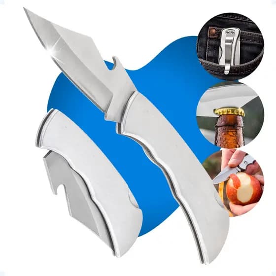 Canivete De Bolso Inox Camping Trilha Caça Pescaria Com Gancho Presilha E Trava Tradicional Manual