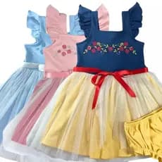 Vestido Infantil Fantasia Princesas Bela Adormecida Branca de Neve Cinderela 100% Algodão Premium
