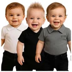 Body curto bebê com gola polo 100% algodão premium várias cores