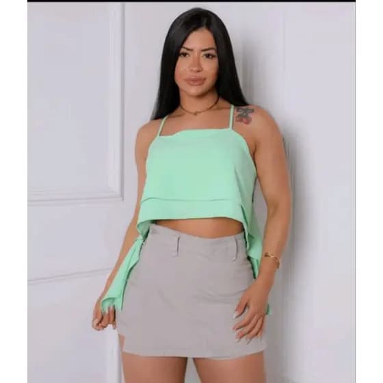 Blusa Cropped Femenina 2 Babados con Alçimha Amarraçao nas costas, con bojo 2025