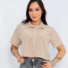 Camisa Social Feminina Manga Curta Listras Estilosa 2026