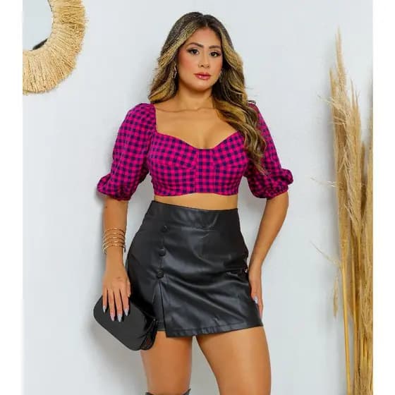 Cropped Feminino Zadrez Manga Bufante lançamento 2025