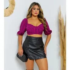 Cropped Feminino Zadrez Manga Bufante lançamento 2025