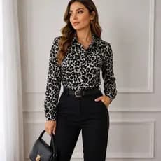 Camisa Femenina Animal Print Manga Comprida - Elegância Selvagem e Sofisticação
