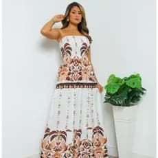 Vestido Longo Feminino em Crepinho com Lastex nas Costas