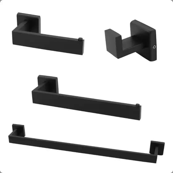 Kit Acessórios Banheiro Luxo Inox 304 Preto Fosco – Suportes p/ Lavabo