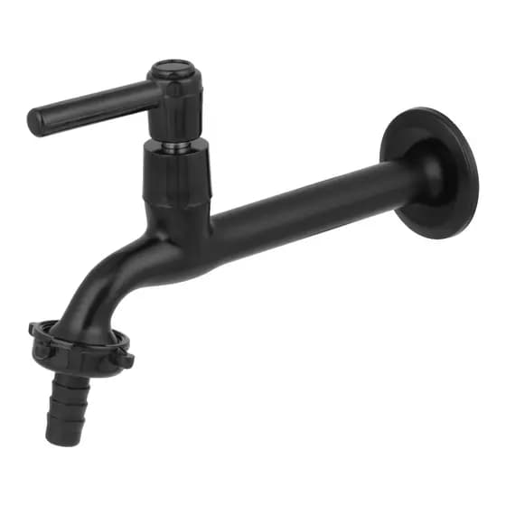 Torneira Para Jardim Tanque Preto Fosco Com Bico Parede Longa 18 Cm Metal
