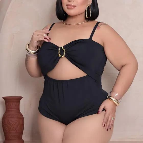 Maio body com detalhe argola plus size com bojo e alça