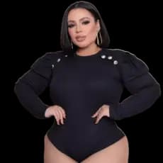 Body  plus size canelado luxo manga princesa com detalhe de botões na frente com fecho