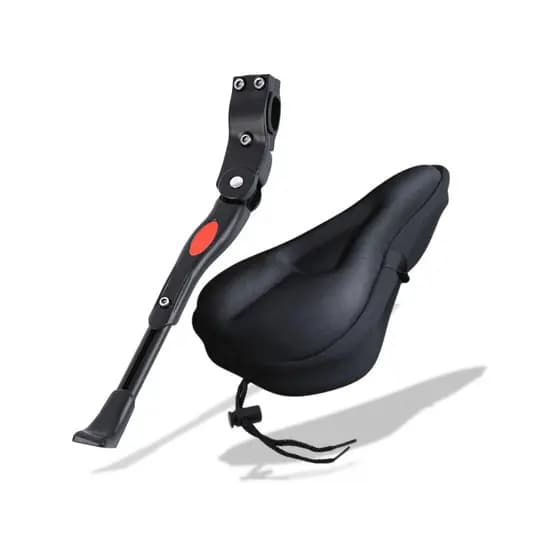 Kit Capa Para Banco em Gel Silicone Selim Ajustável  Forro Para Bike + Pezinho Lateral Bicicleta Com Regulagem