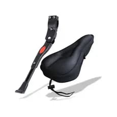 Kit Capa Para Banco em Gel Silicone Selim Ajustável  Forro Para Bike + Pezinho Lateral Bicicleta Com Regulagem