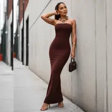 Vestido Longo Colado Tomara que Caia Tubinho Elegante Casual Chique
