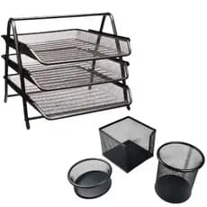 Kit Escritório Organizador Porta Caneta Porta Treco Clips 3 Divisórias Bandeja Prateleira