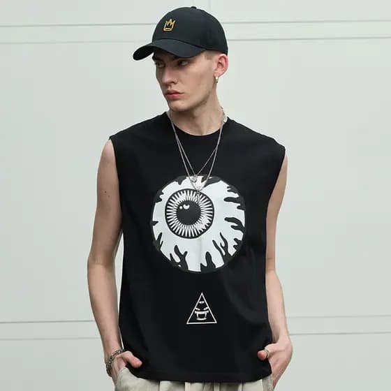Alta Qualidade MIS HKA Big Eye American Sports Tank Top Sem Mangas Masculino Em Torno Do Pescoço