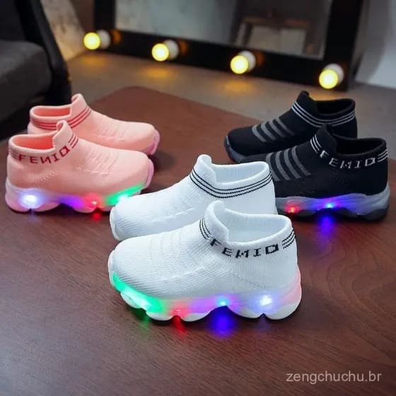 Mr.YE Tênis Infantil Calçados Infantis com Luz LED Tênis de corrida para estudantes Meninos e Meninas Leve e macio