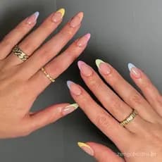 unha postiça realista Curtas Coloridas amendoada francesinha com Cola unha postiça kit nails
